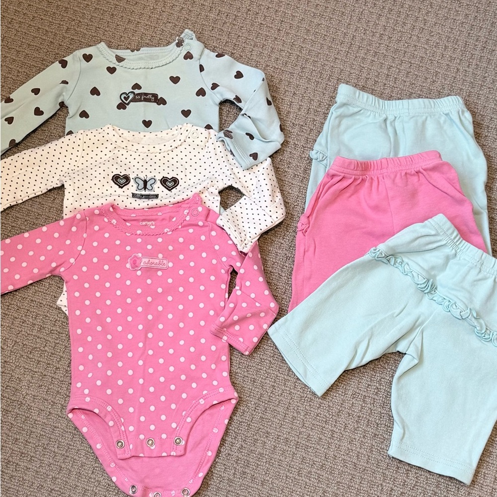 Baby Girl 6 Piece Bodysuits and Pants Set